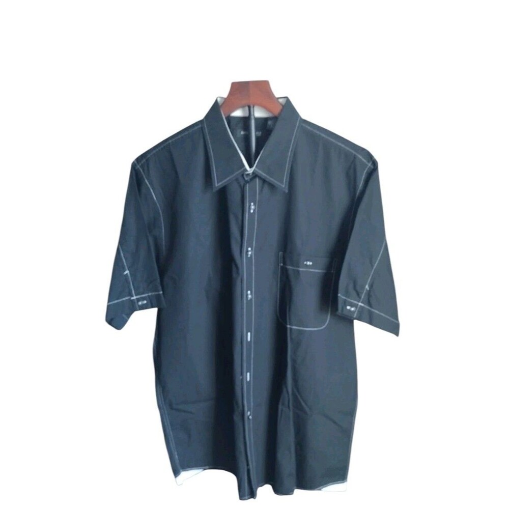 Kenneth Cole Black Button Down Shirt White Contrast Stitching Men's Size XXL